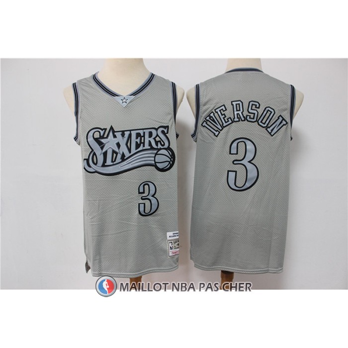 Maillot Philadelphia 76ers Allen Iverson NO 3 Mitchell & Ness 2000-01 Gris